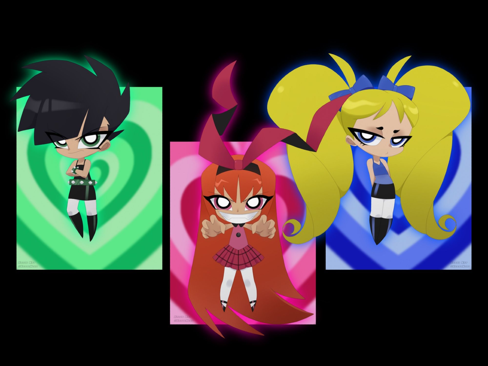 Powerpunk Girls Brute, Berserk, and Brat drawn in my chibi art style