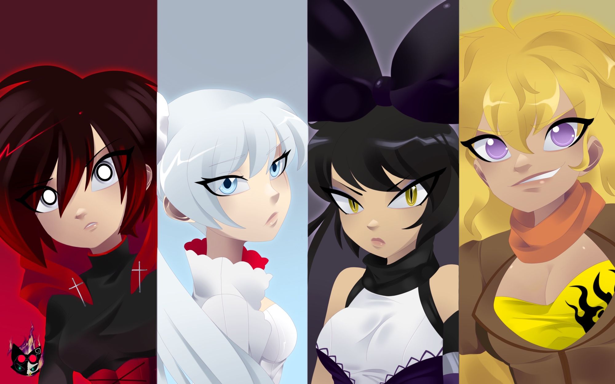 RWBY
Ruby Rose
Weiss Schnee
Blake Belladonna
Yang Xiao Long

Drawn in my 1st Art Style