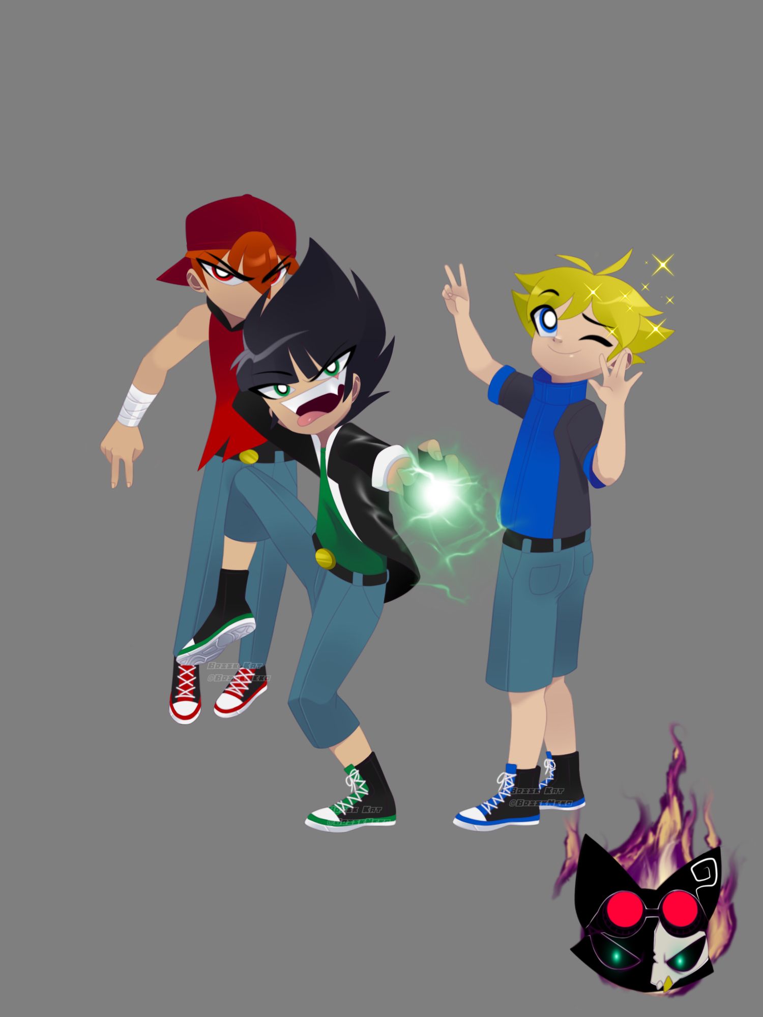 Without background and shadow 

Rowdyruff Boys ditching school or something…lol 

They are wearing their everyday civilian clothes that I designed for them.

This was drawn using my 1st Art Style 

AS1 means Art Style 1