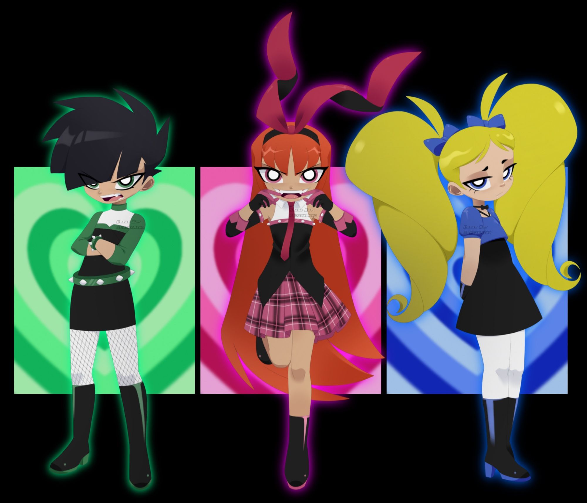 Powerpunk Girls Brute, Berserk, and Brat drawn in my 1st art style 

AS1 means Art Style 1