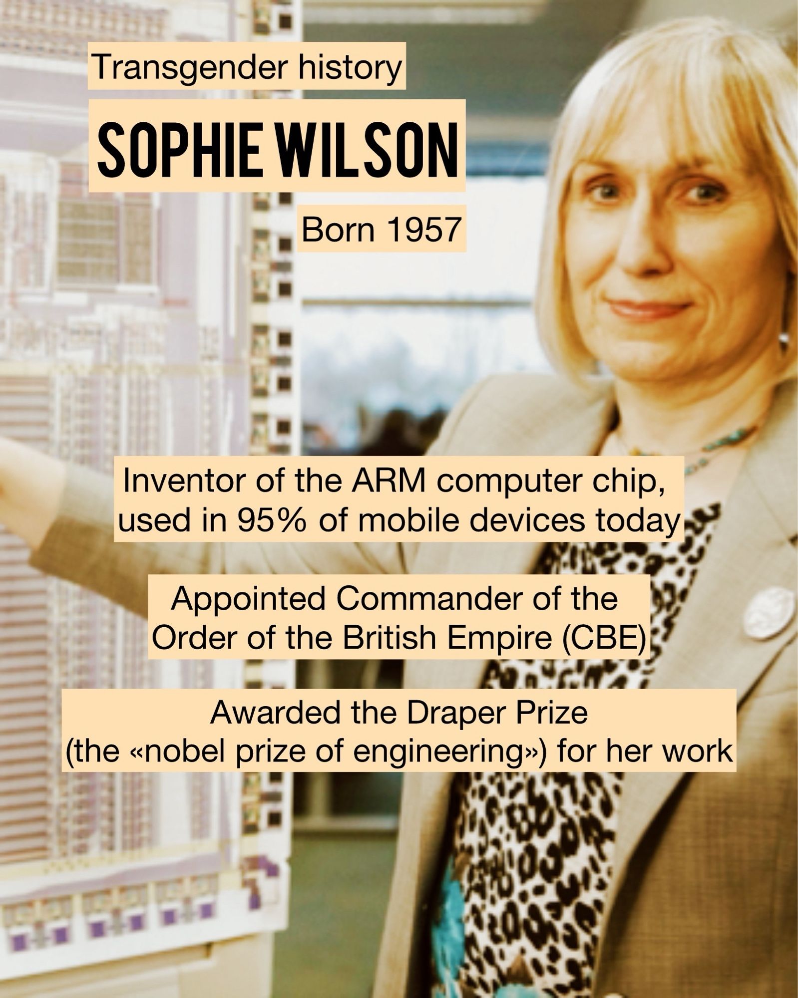 Sophie wilson - invented Arm computer chip