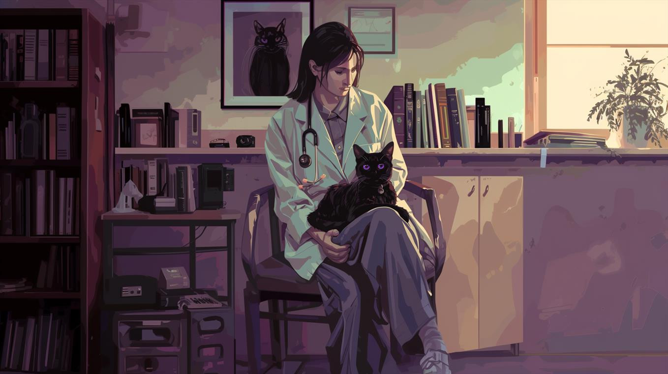 A woman doctor holds Purplepaw the Cat