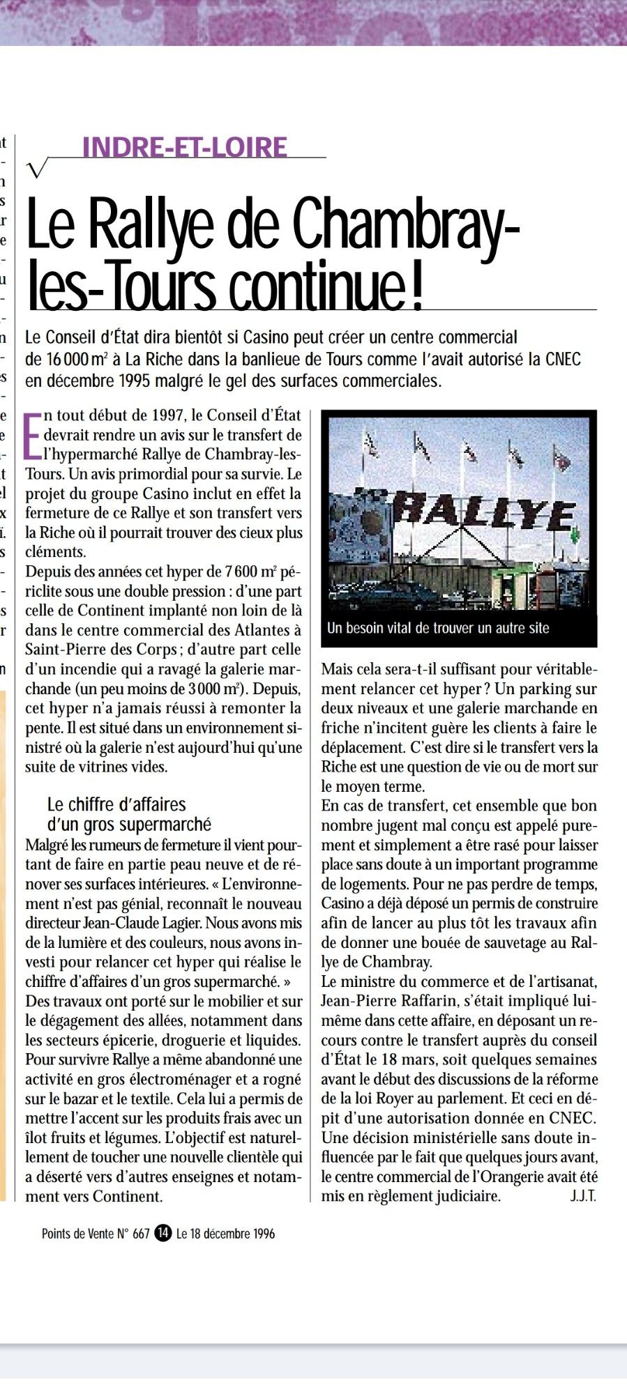 Article de Linéaires de 1996 sur le Rallye de Chambray les Tours