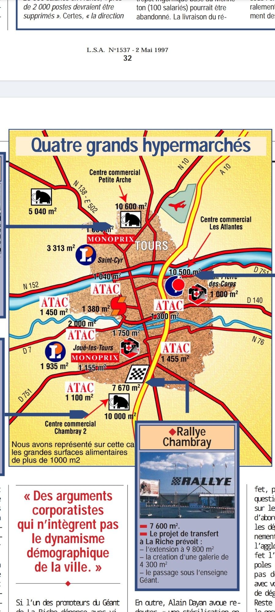 Carte des hypermarchés de Tours en 1997, dans LSA