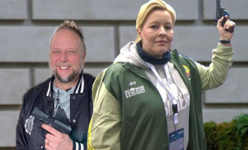 Deutsche ken and Karen: 

Links Smudo mit Waffe 
Recht Giffey mit Waffe Marathon Bild