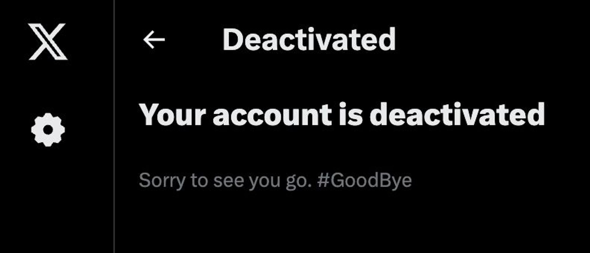 A screenshot of the confirmation screen for a Twitter account deletion.