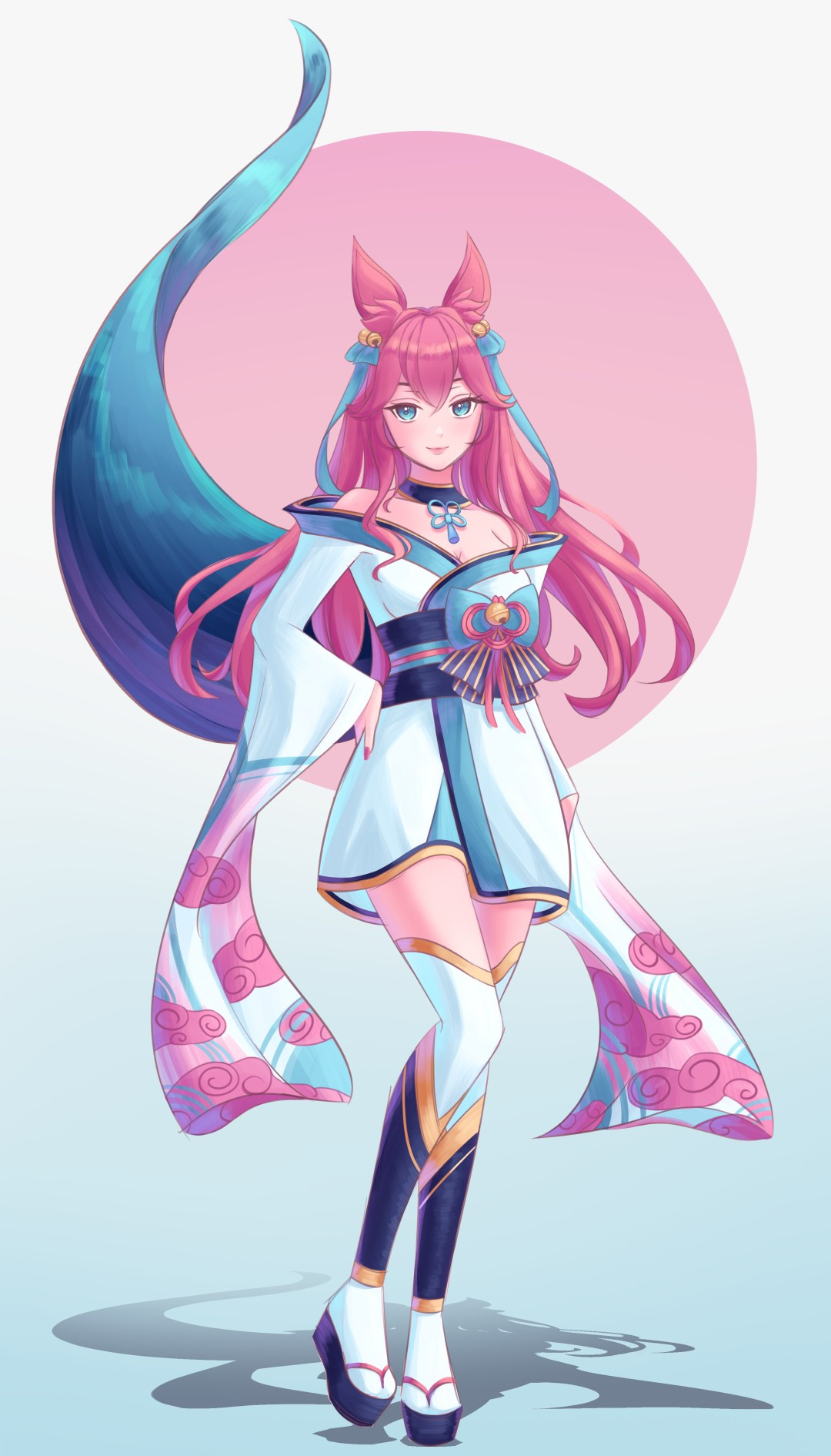 A drawing of the Spirit Blossom Ahri skin from League of Legends.