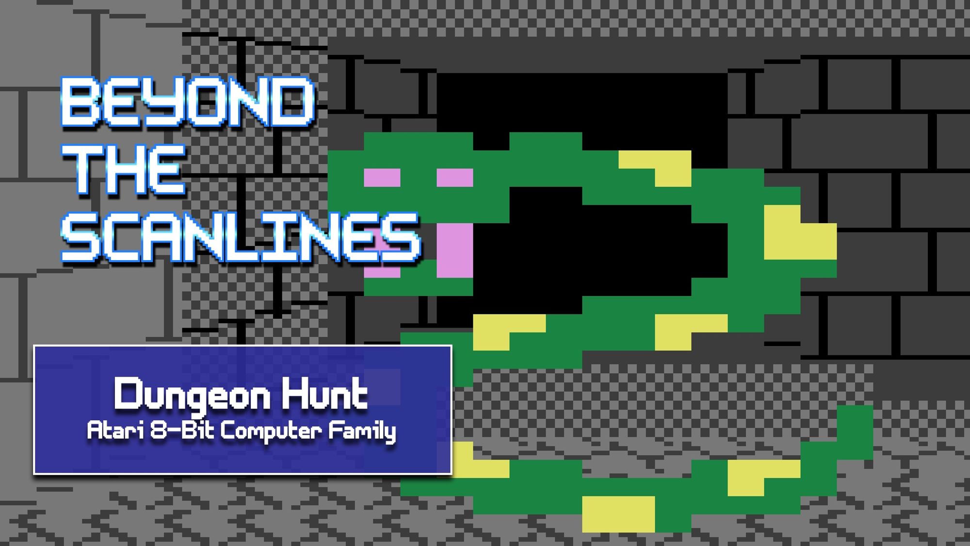 The thumbnail for my video on "Dungeon Hunt", a modern dungeon crawling RPG for the Atari 8-bit Computer Family