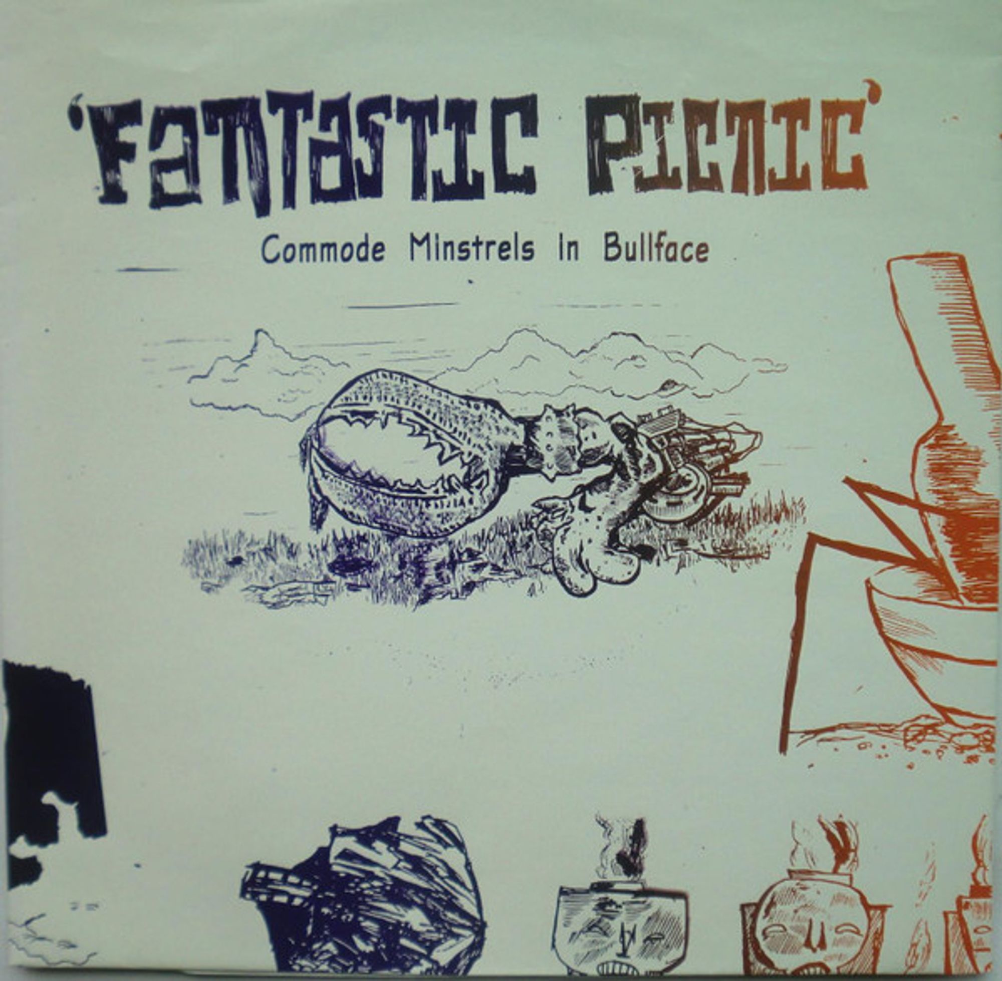 Cover of Fantastic Picnic LP by Commode Minstrels in Bullface featuring abstract hand drawn alien figures.