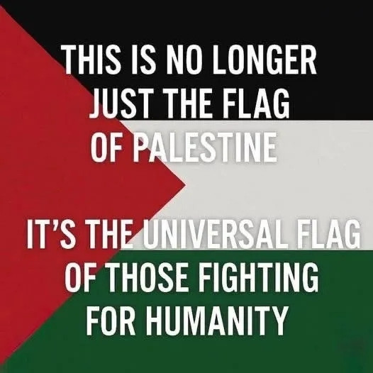 THIS IS NO LONGER JUST THE FLAG OF PALESTINE
IT'S THE UNIVERSAL FLAG OF THOSE FIGHTING FOR HUMANITY