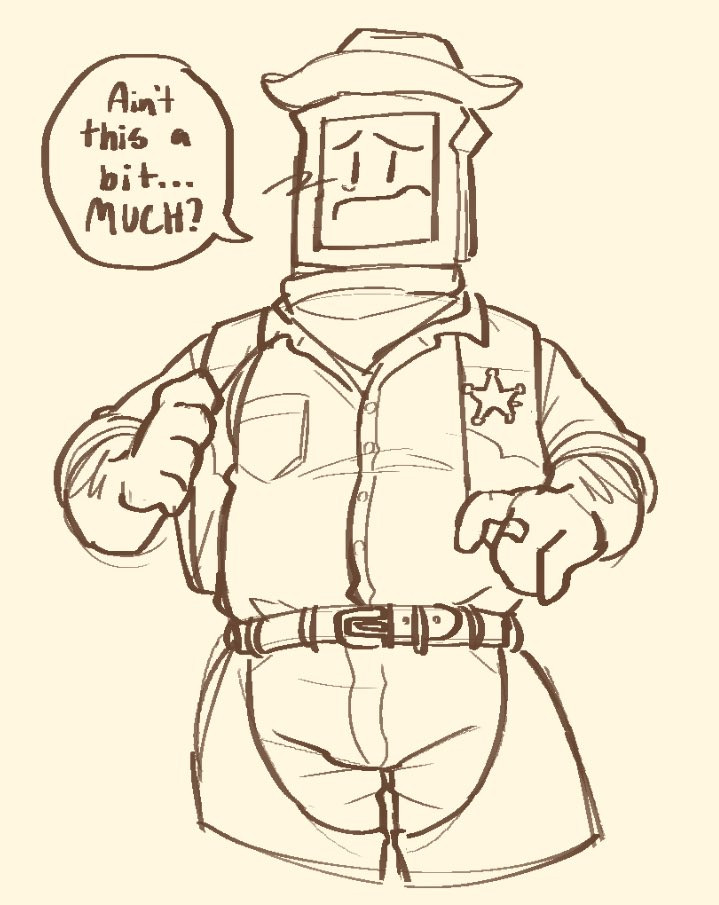 Norm in a cowboy outfit saying "Ain't this a bit... MUCH?"