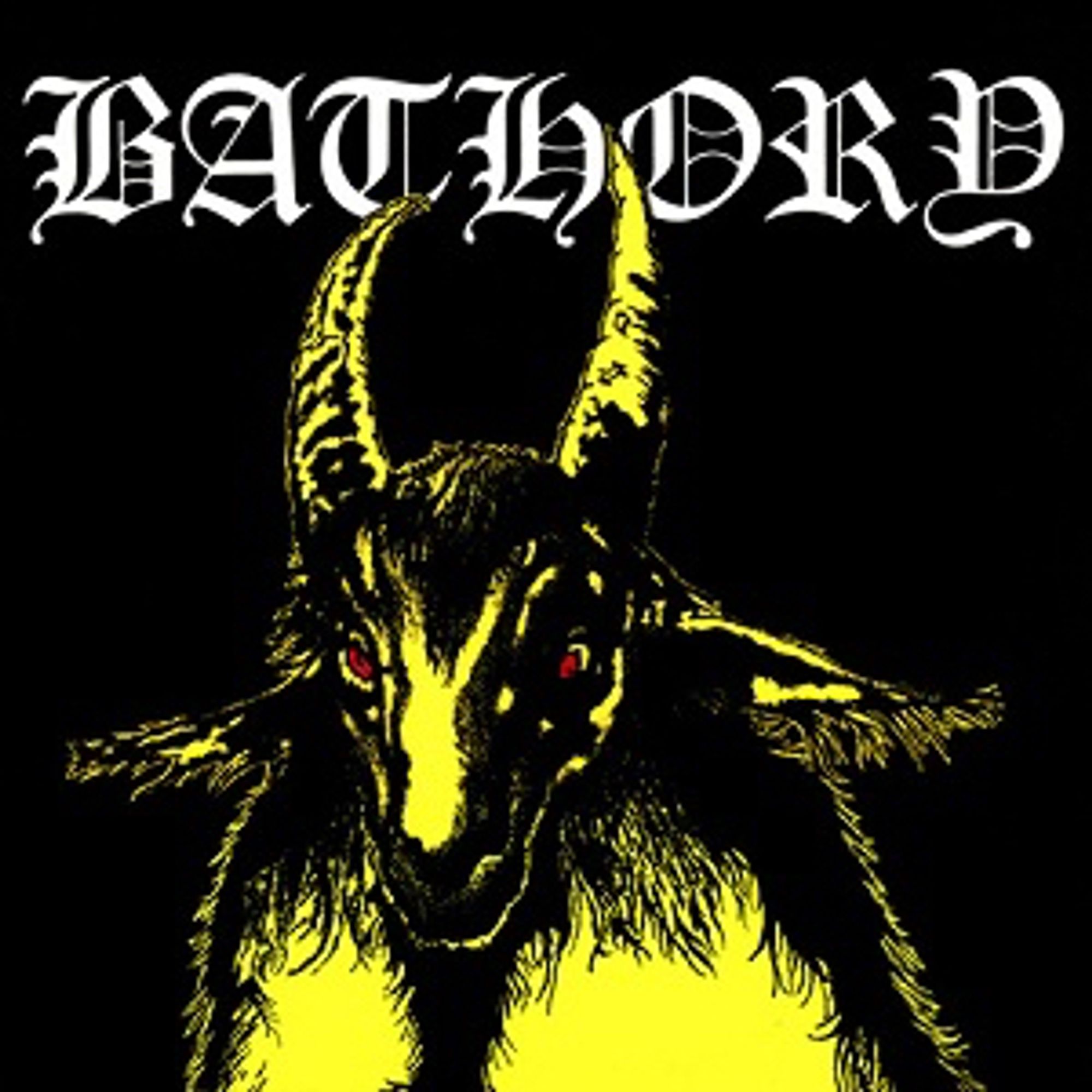 Albumcoveret til debutplata til Bathory. Det er en gul geit med røde øyne på svart bakgrunn. BATHORY står skrevet over i hvitt med gotisk font.