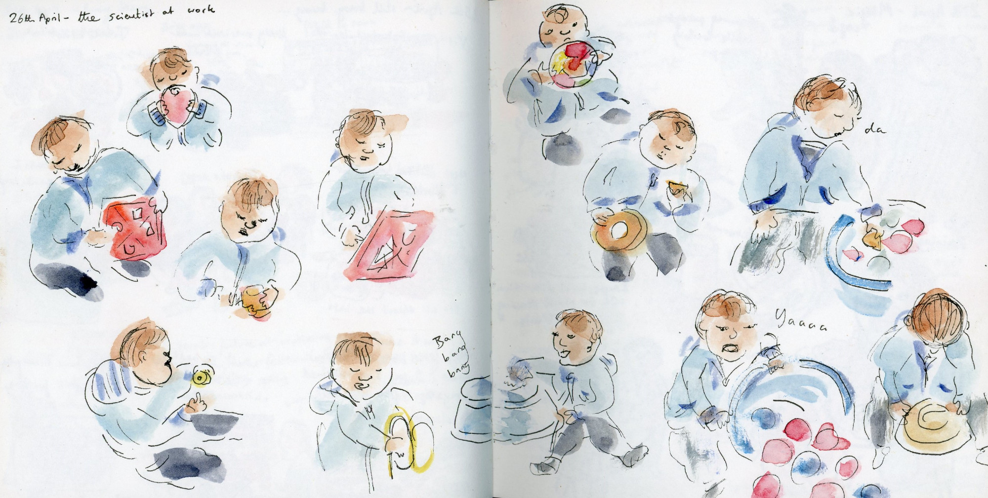 Sketches of baby busy playing (the scientist at work)