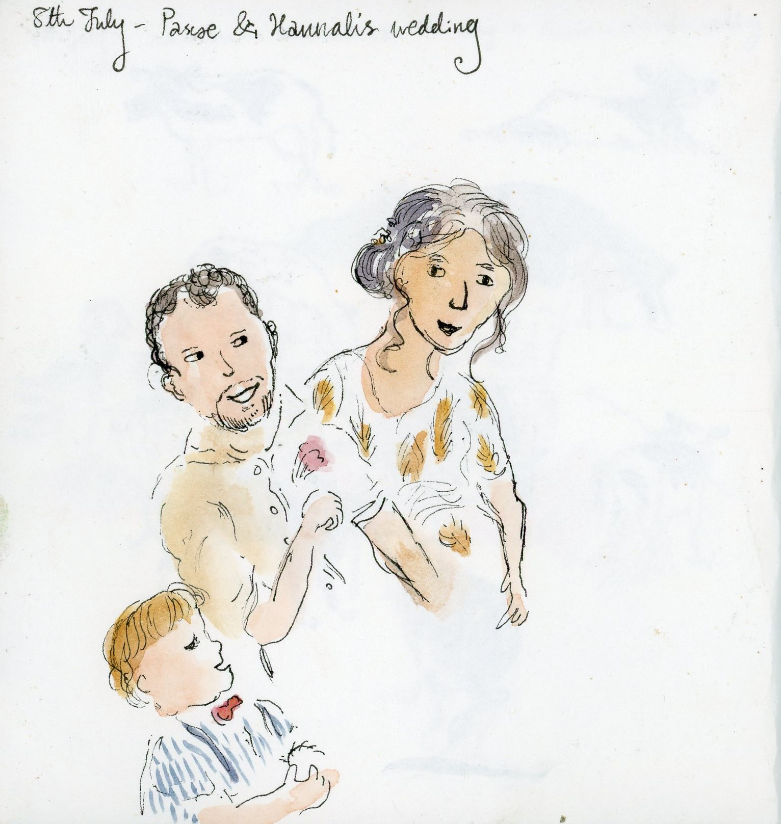 Sketch of my brother's wedding - my brother, his wife and their son, looking smart and smily!