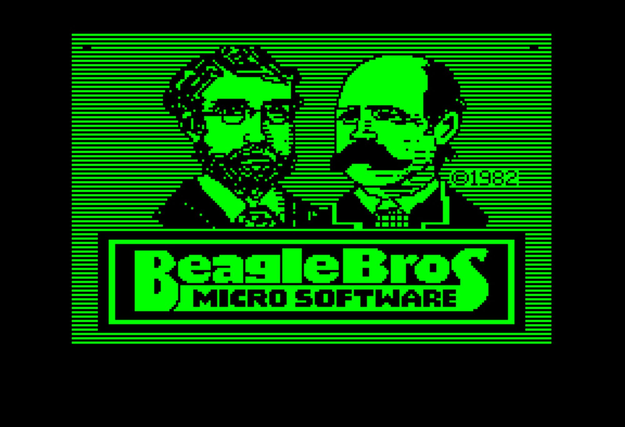 green-and-black screenshot of Beagle Bros Micro Software ©1982