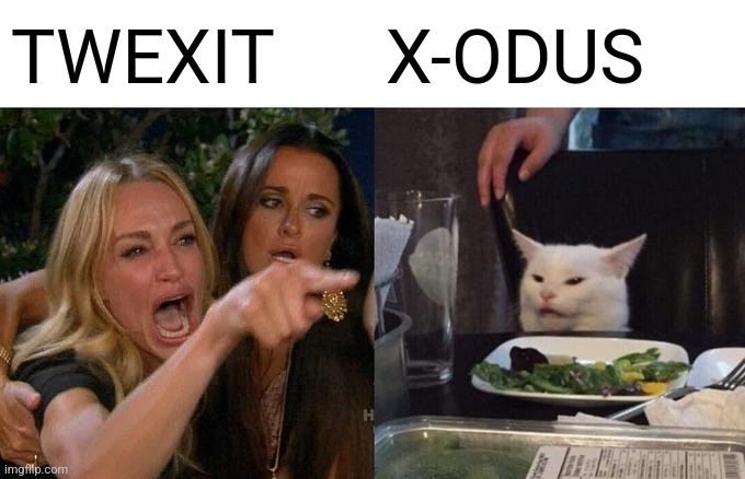 Famous housewives salad cat meme
 
Housewives: TWEXIT
Cat: x-odus