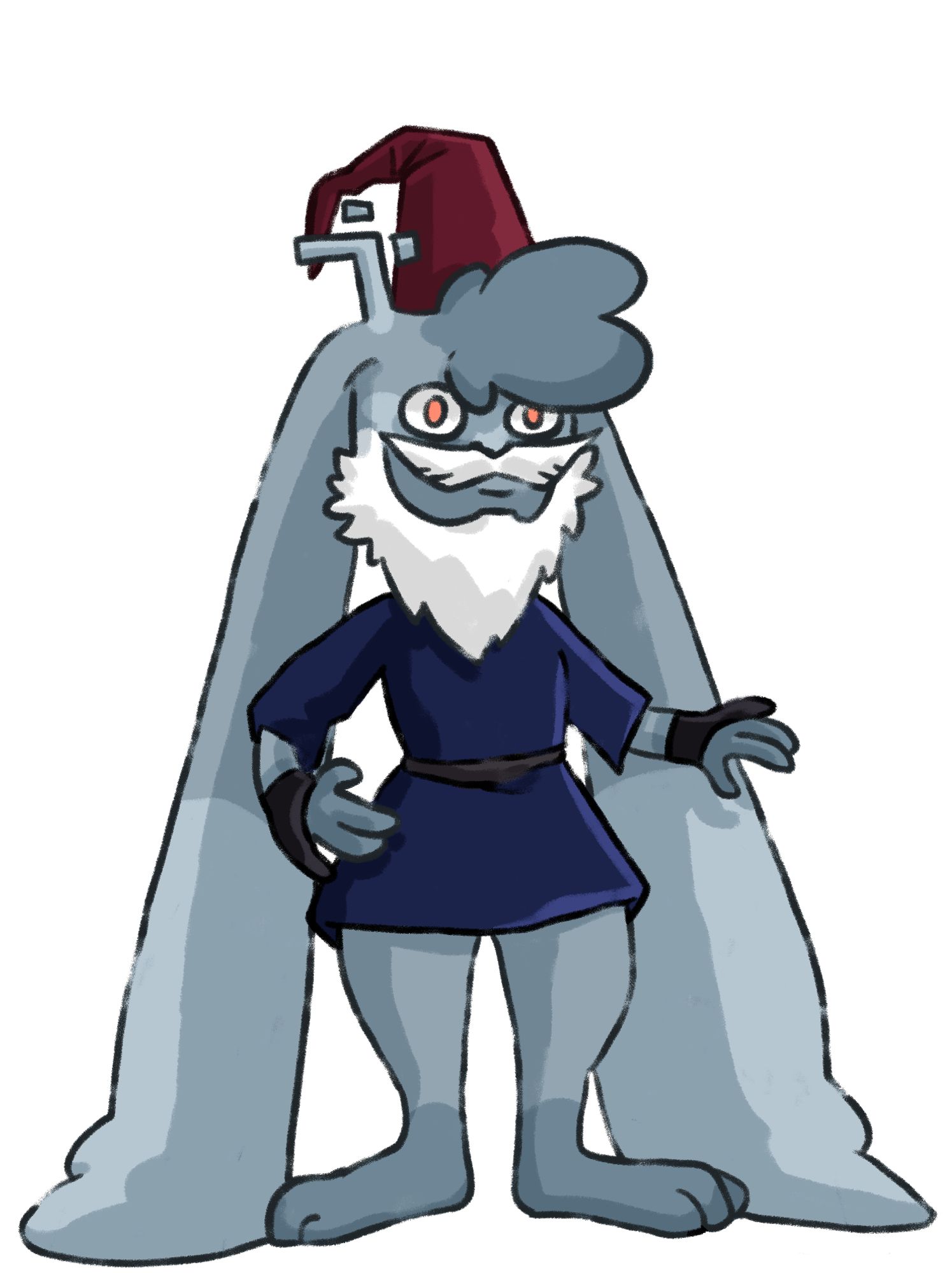 Digital Art. Sheemz, the Sheezy Art mascot dressed as a gnome, with blue robe, crooked pointy red hat, and big bushy white beard. Art by VoidWitchCult