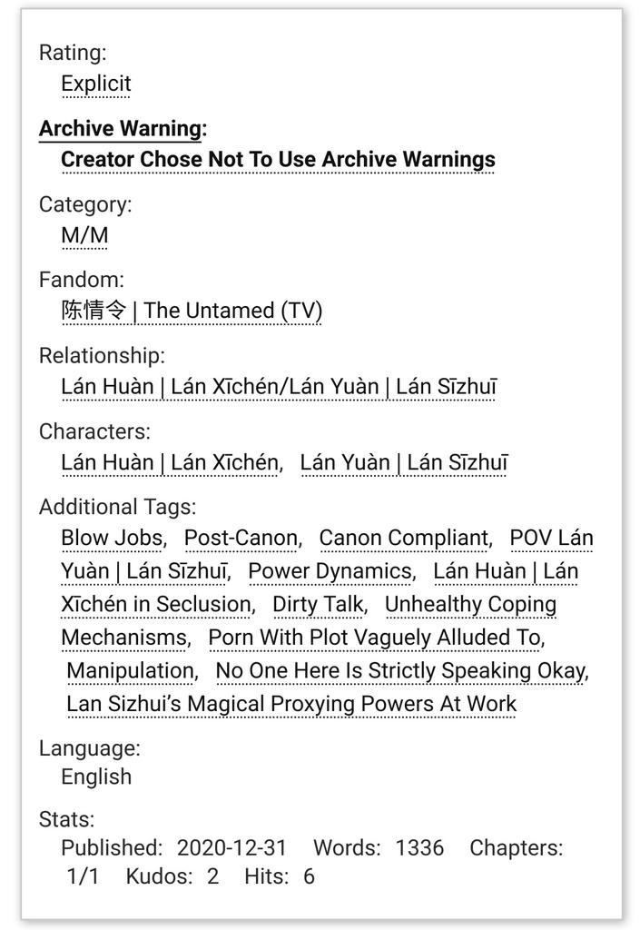 Screenshot of Fic Tags on AO3.