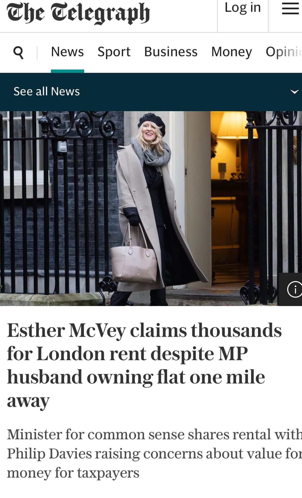 Mcvey claims £thousands for London rent despite husband owning flat a mile away