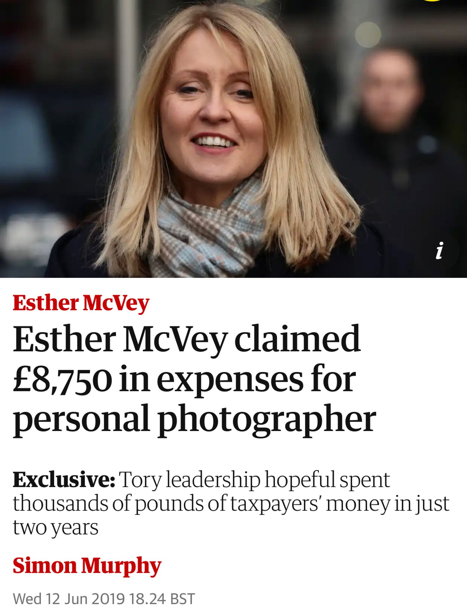 Mcvey claimed £8750 for personal photographer