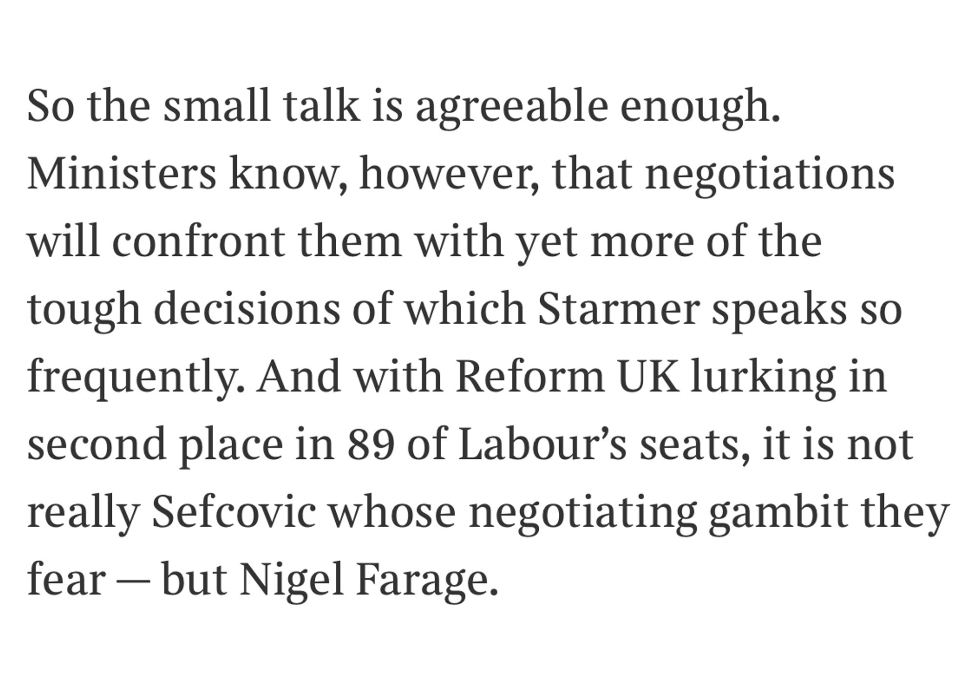 Extract from article discussing Starmer’s cautious approach on Europe… it’s Farage he fears