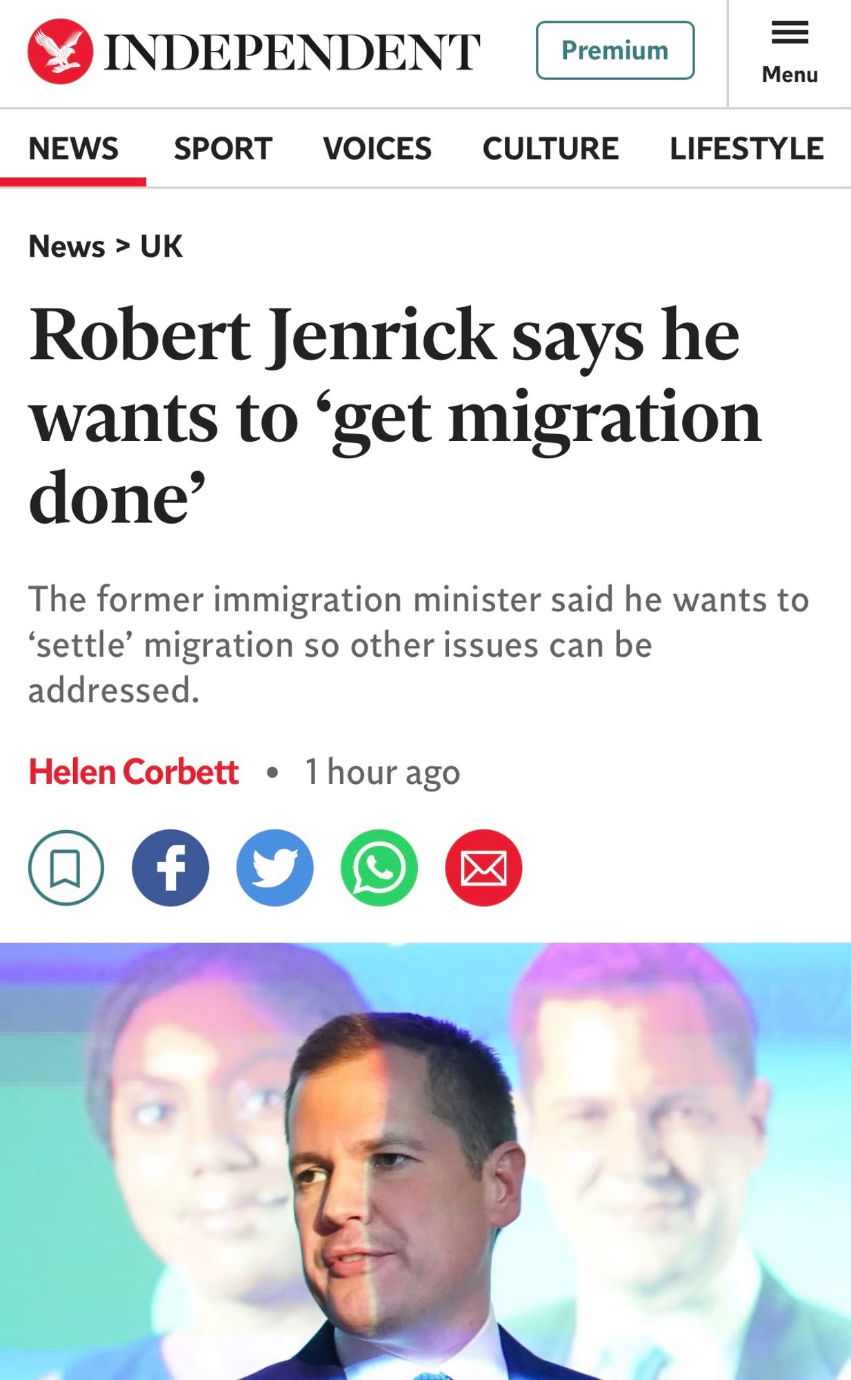 Independent headline:
Jenrick doesn’t want to ‘get migration done’