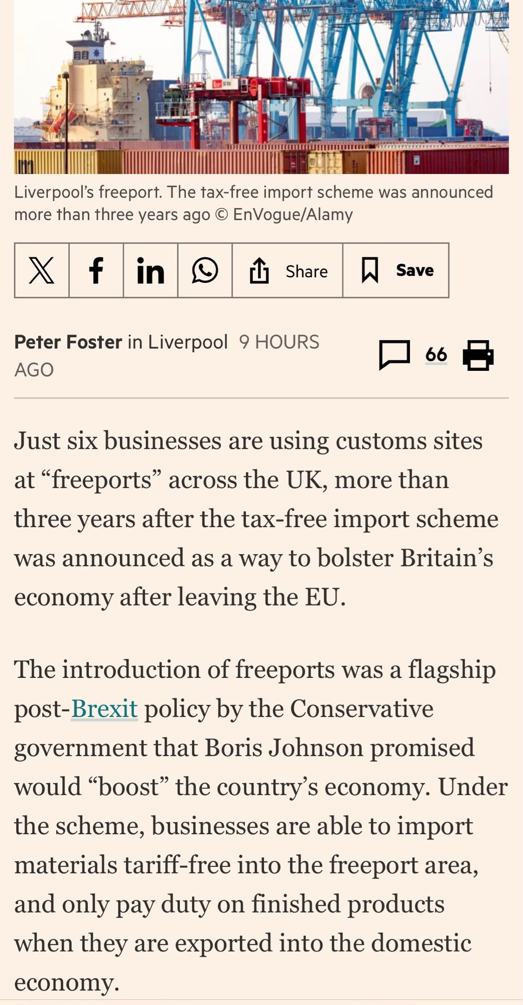 Screenshot of FT report that only 6 businesses have signed up