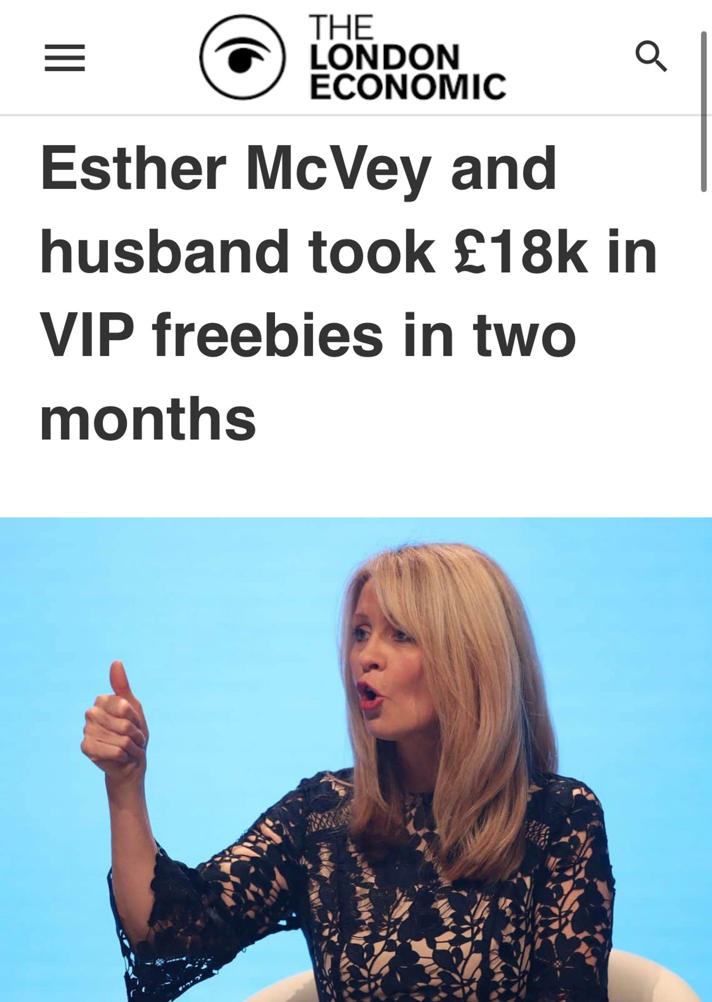 Mcvey and husband took £18k in VIP freebies in two months