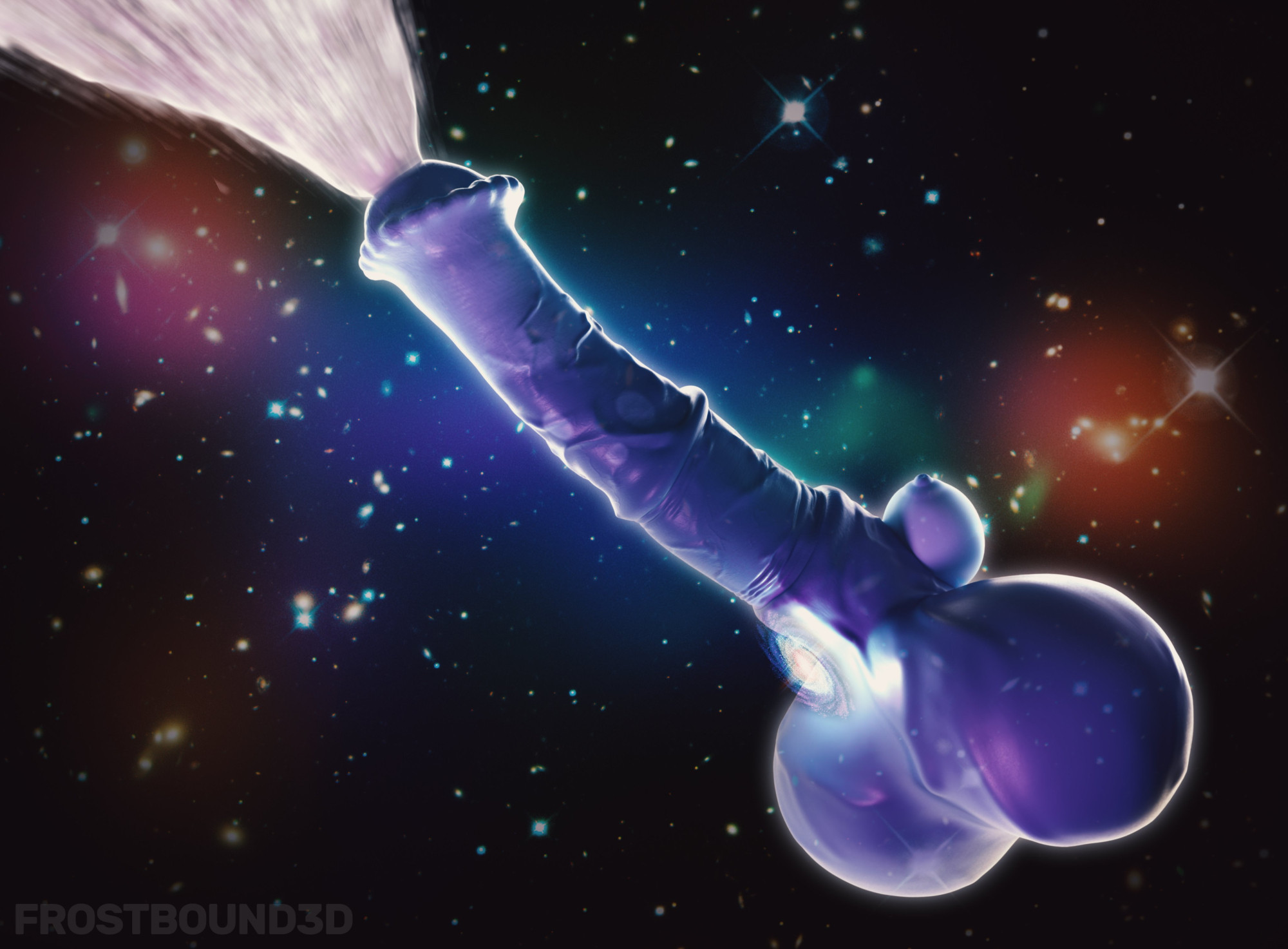 Ultra-mega-hyper Rainbow Dash, only her cock and boobs are visible against a background of galaxies. She's cumming like a firehose.