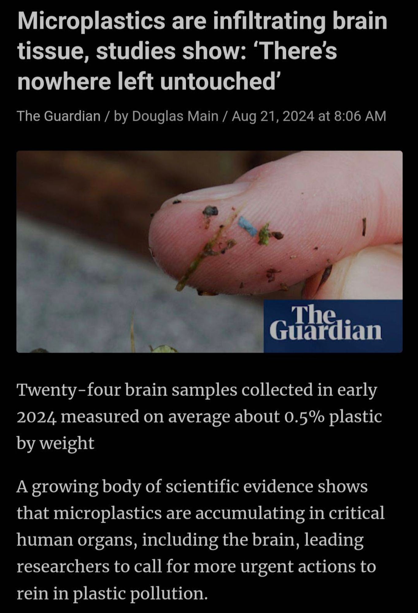 Plastic is now in our brains.