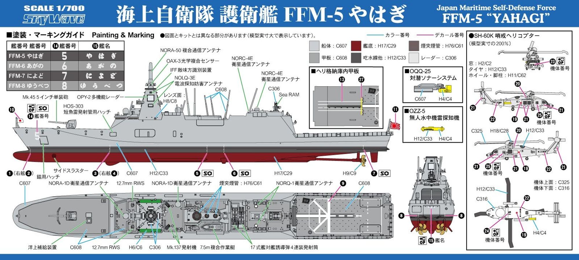 J110「1/700 海自 護衛艦 FFM-5 やはぎ」(プラモデル)の塗装ガイド