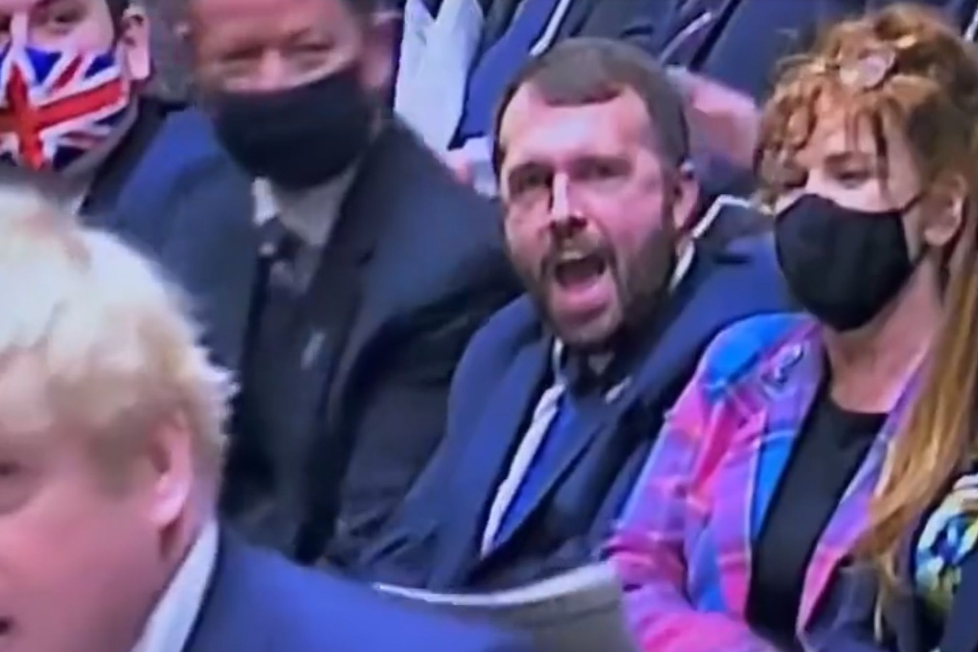 Jonathan Gullis, braying like a donkey, not wearing a mask in parliament during the height of Covid.