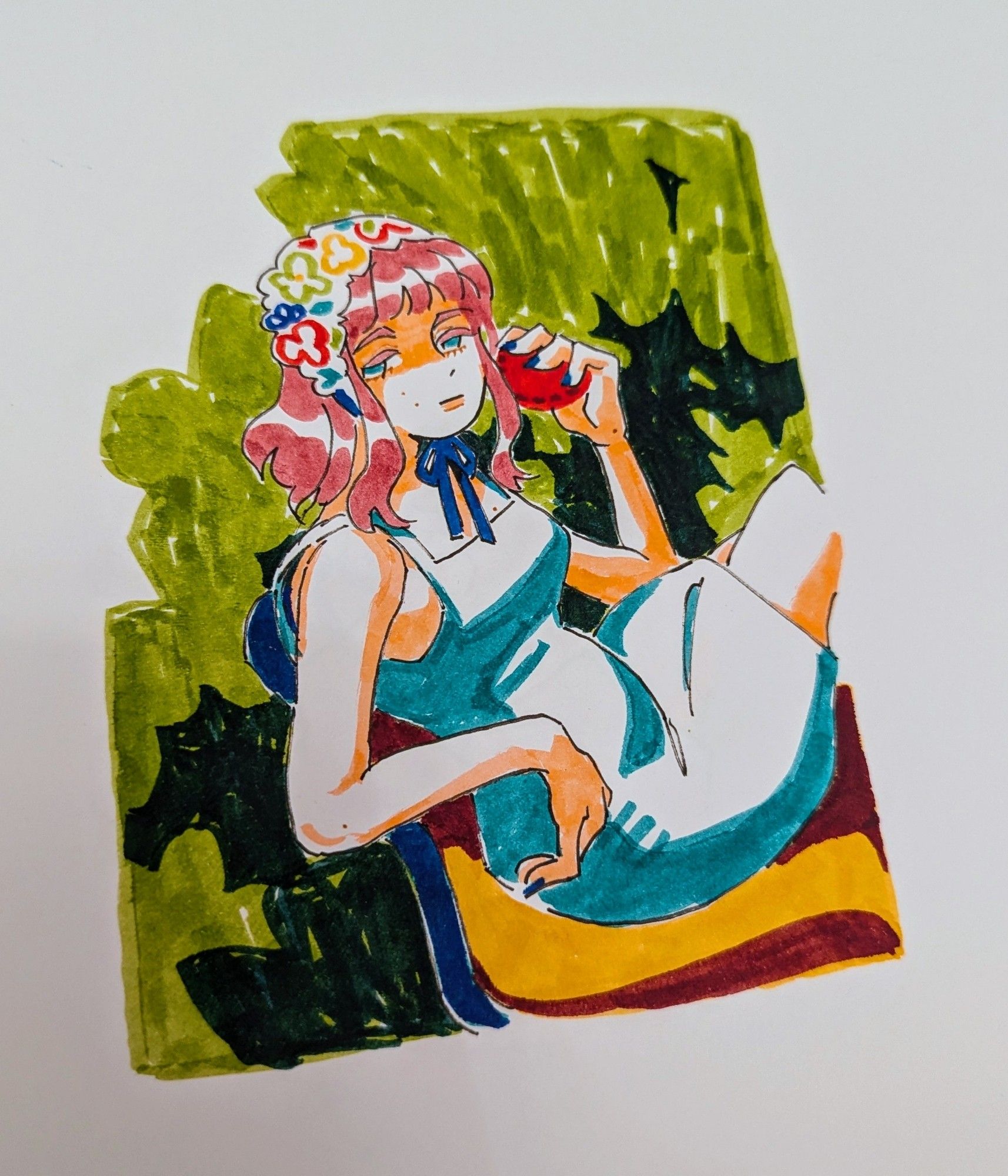 anna drawing using tombow markers