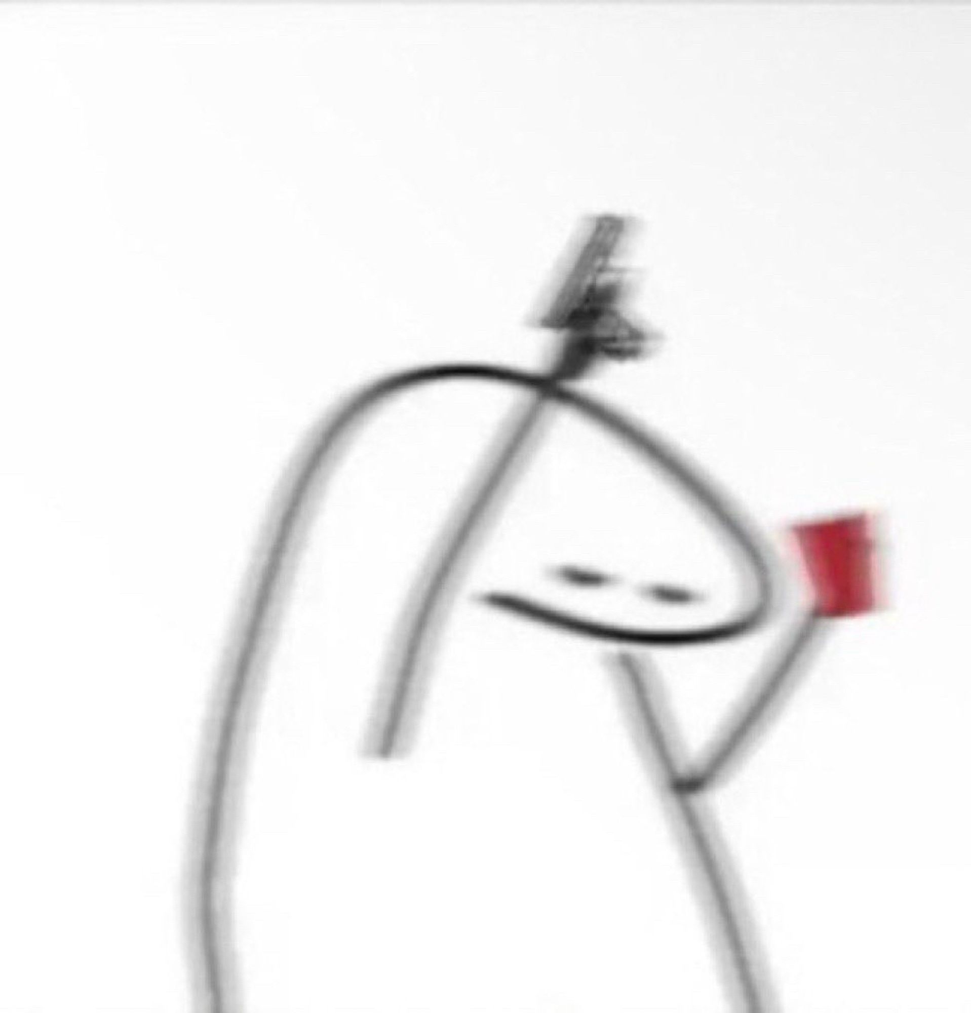 line drawing of a little blob guy waving a gun in the air and holding a red party cup