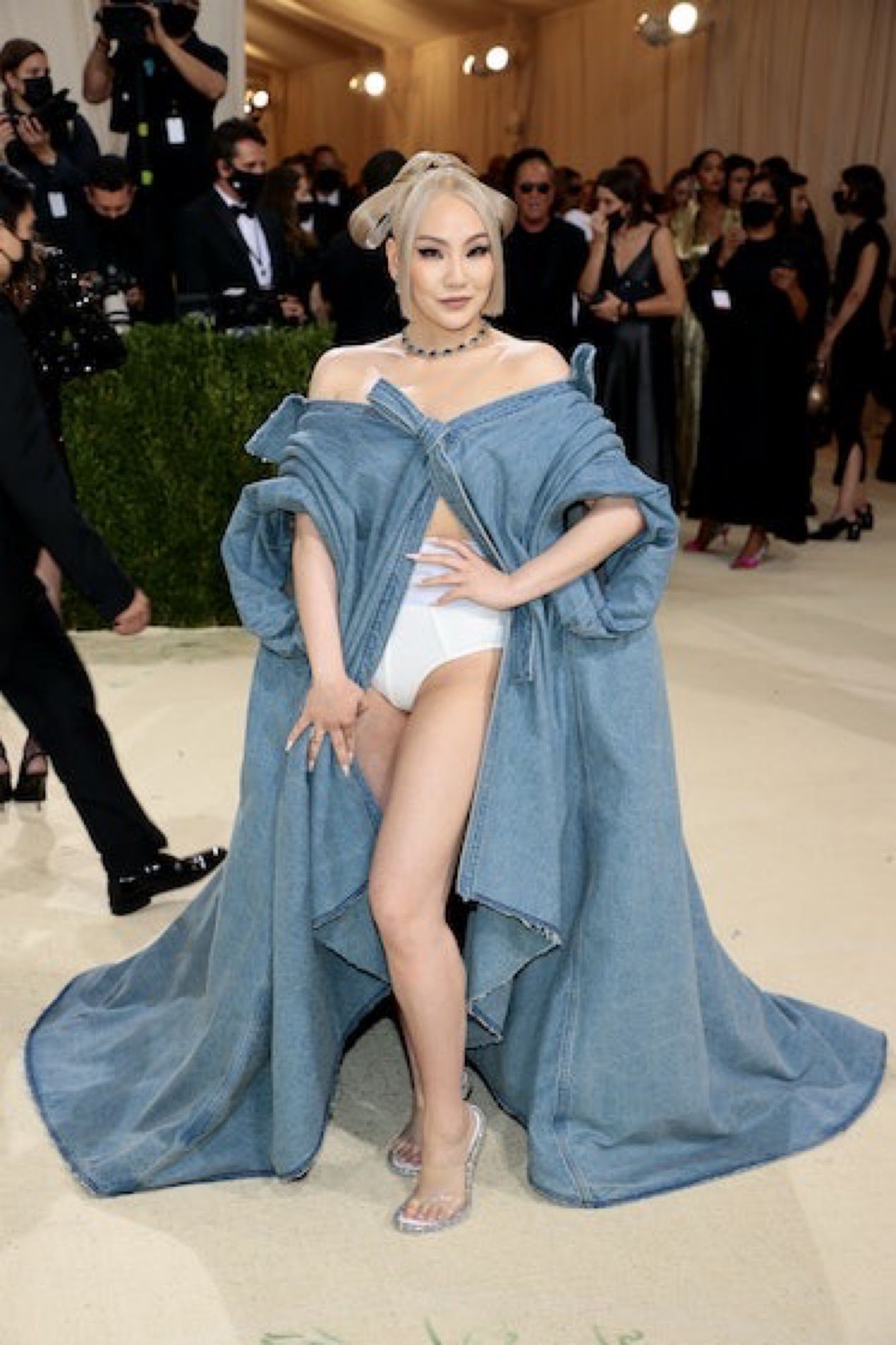 CL in a denim hanbok and giant underwear at the met gala