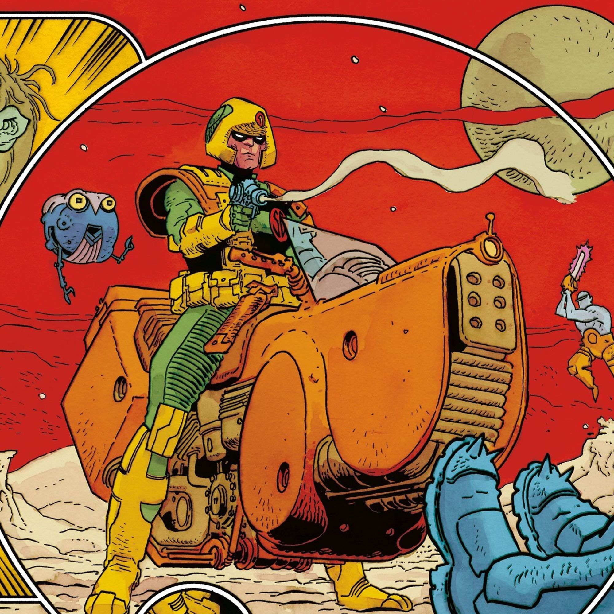 Strontium Dog, sat on his bike, has just shot someone...