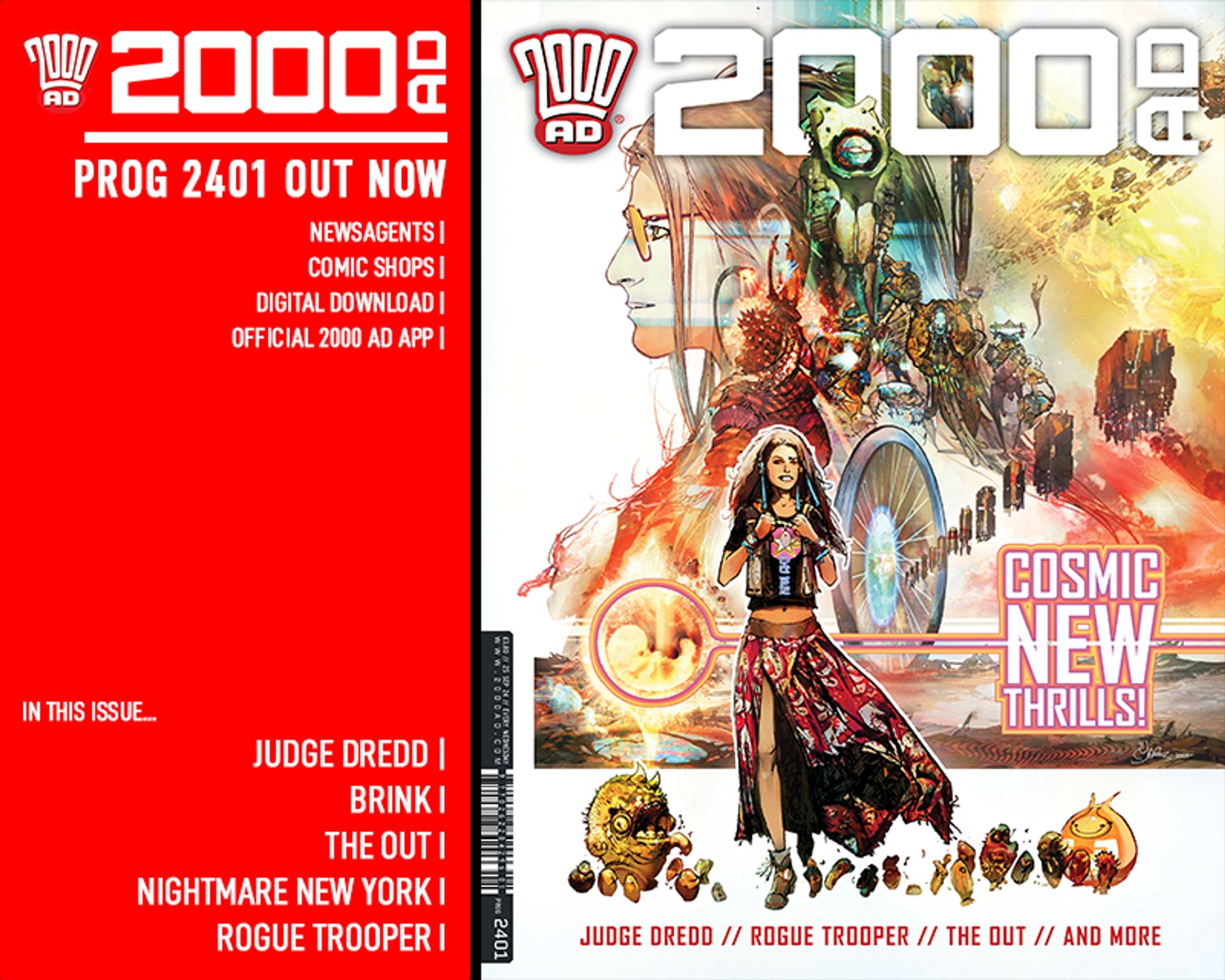 2000 AD Prog 2401 is out now! It's a jump-on issue, featuring Judge Dredd, Brink, The Out, Nightmare New York, Rogue Trooper and more!