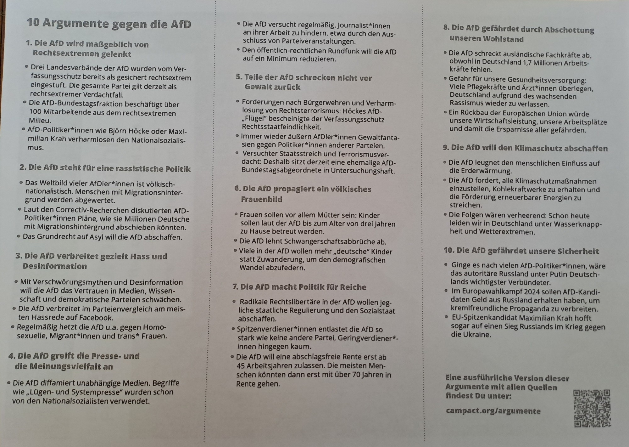 10 Argumente gegen die Afd
Details siehe link campact argumente