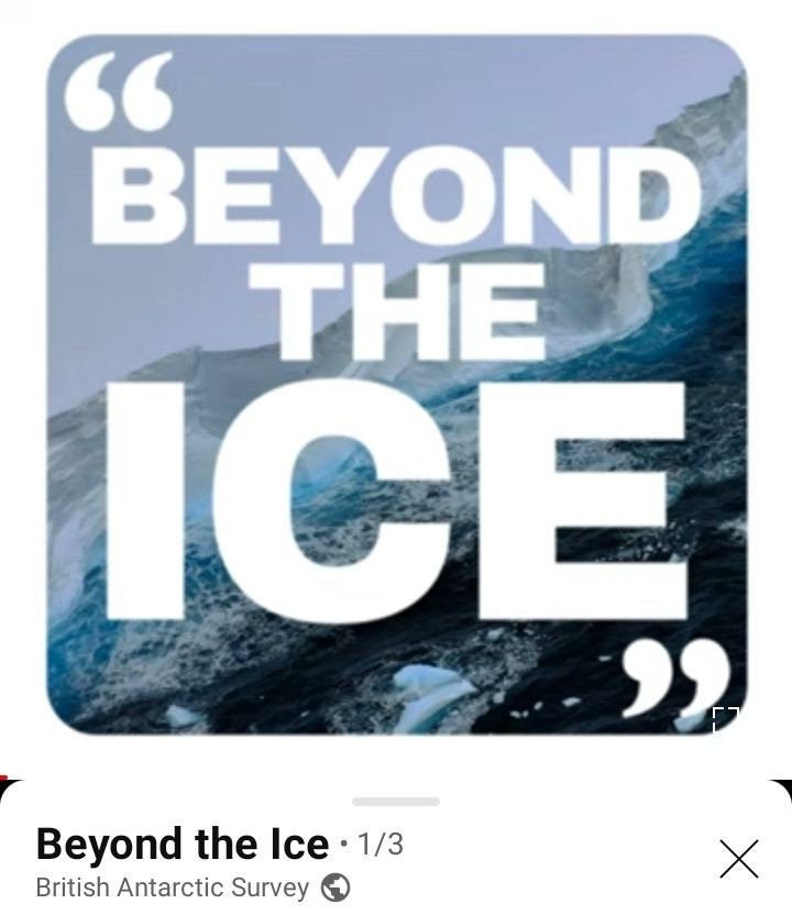 Image of ice shelf edge with words "beyond the ice" overlaid