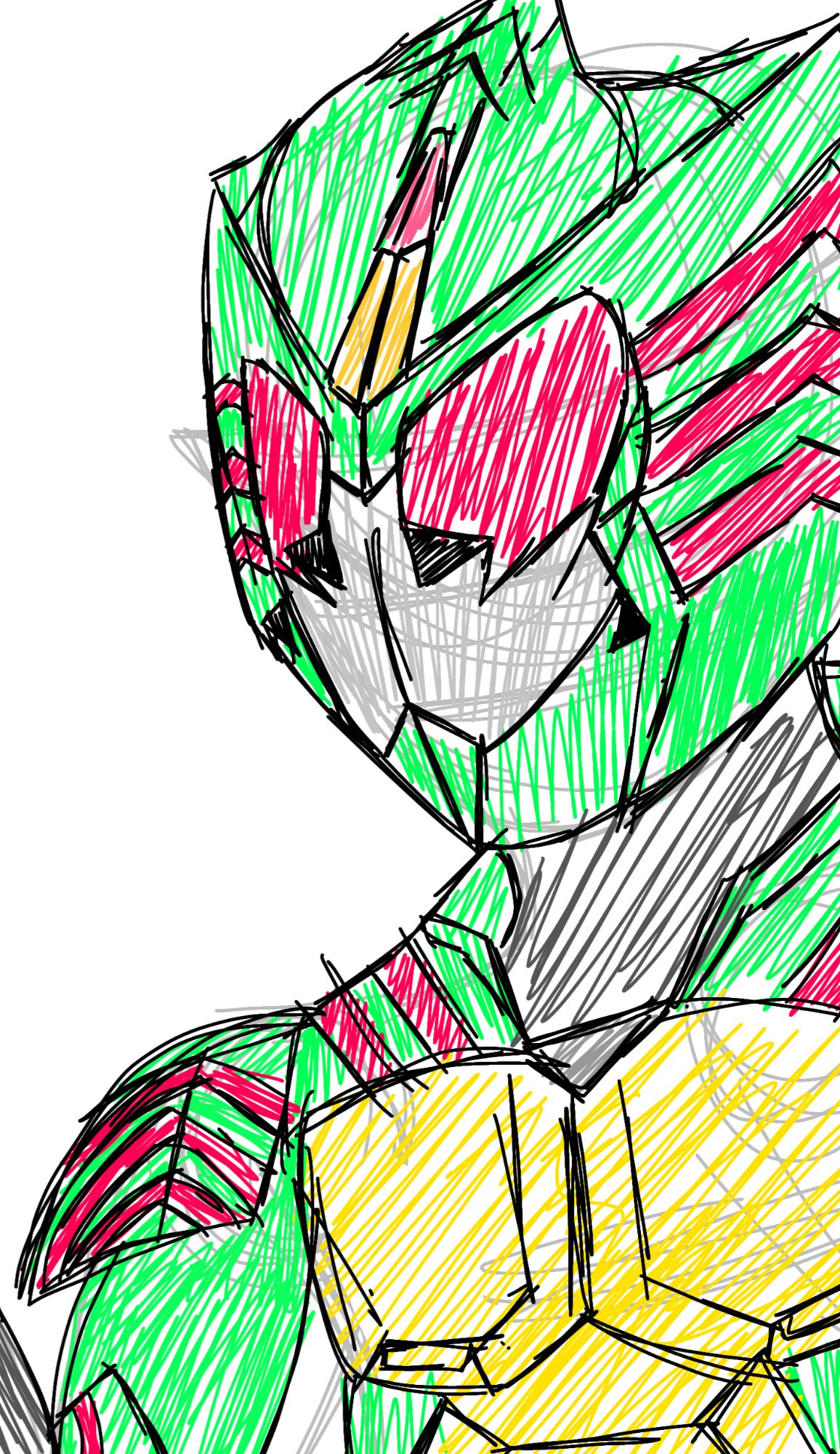 A sketch of Kamen Rider Amazon Omega