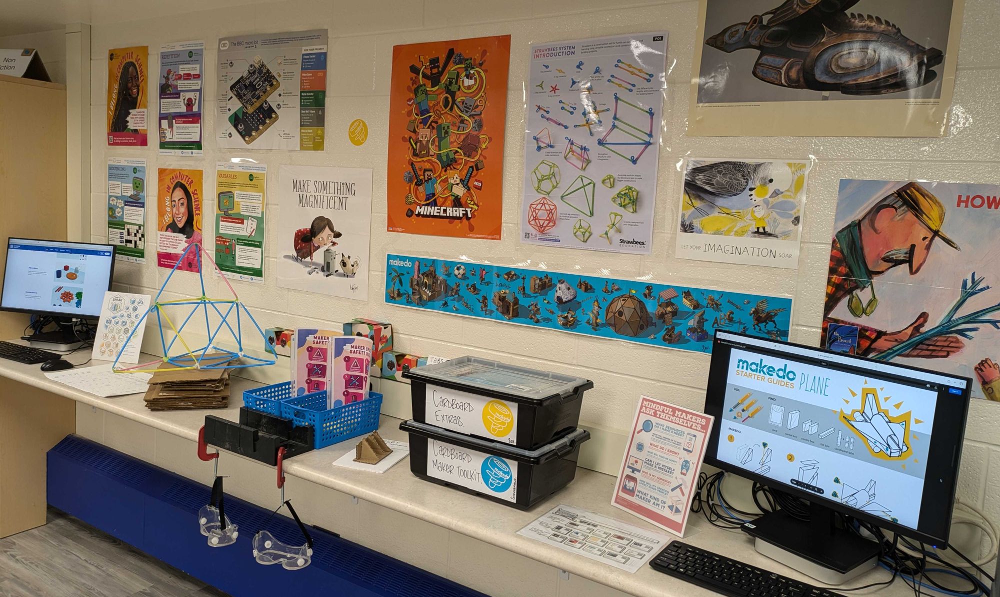 Low tech & high tech options at the stand-up maker bar. MakeDo, TinkerCad, Strawbees & more.