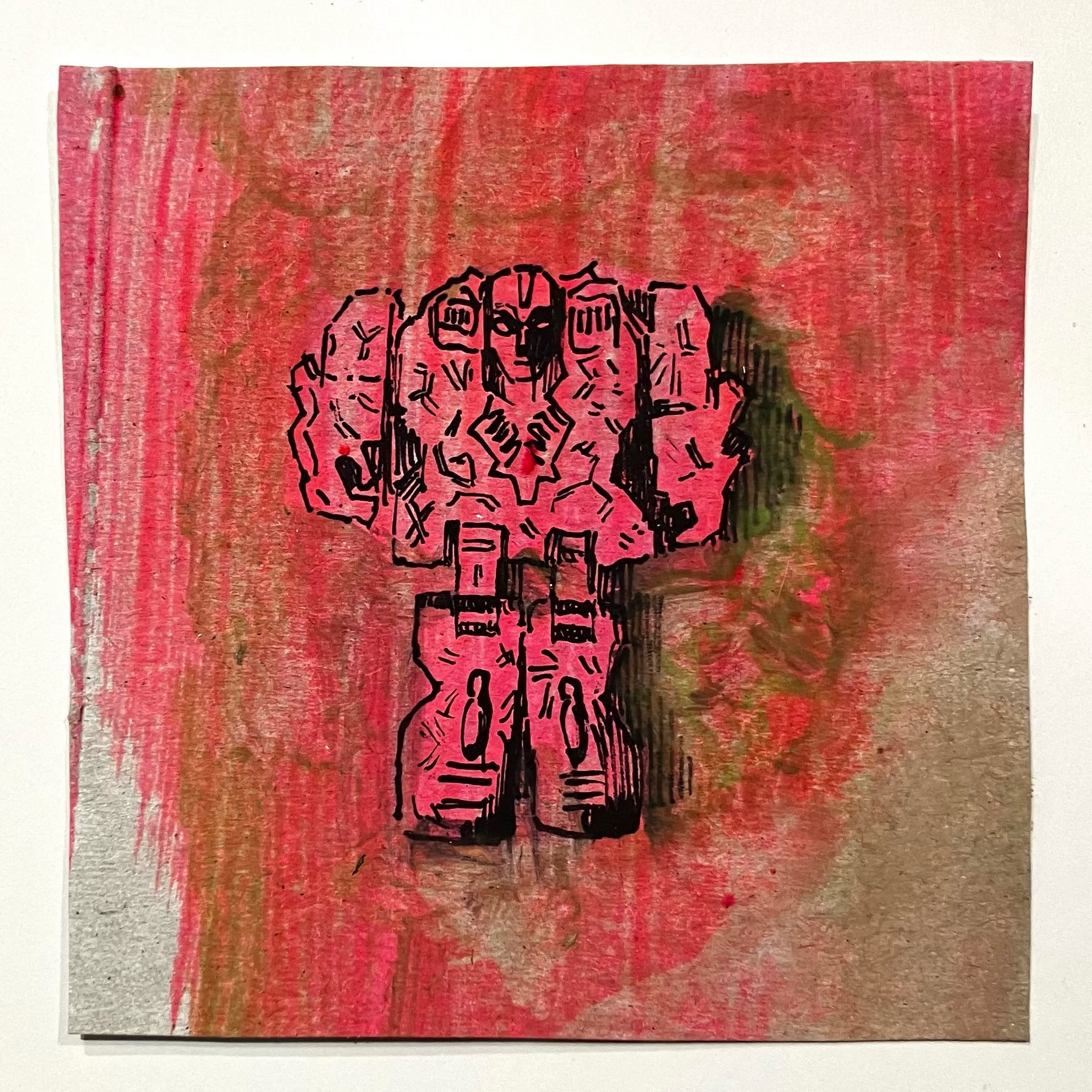 A Rock Lord toy.
Pen drawing / fluorescent paints on a piece of cereal box.