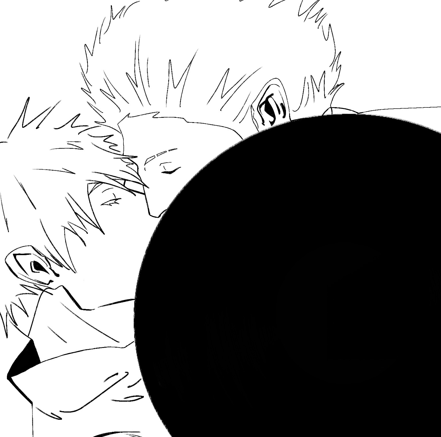 Sukuna and Satoru kissing behind a black screen