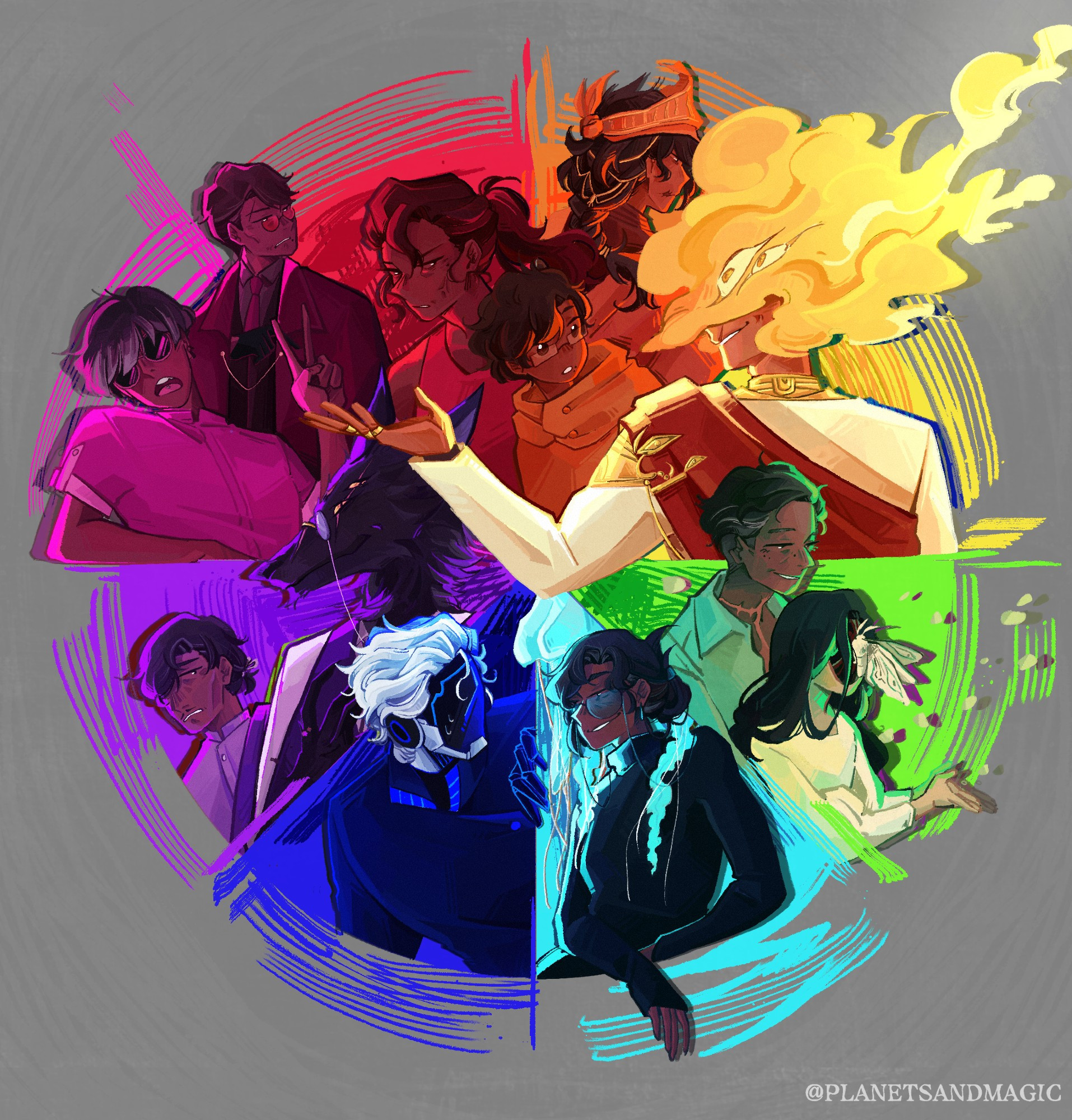 a rainbow color wheel with my ocs