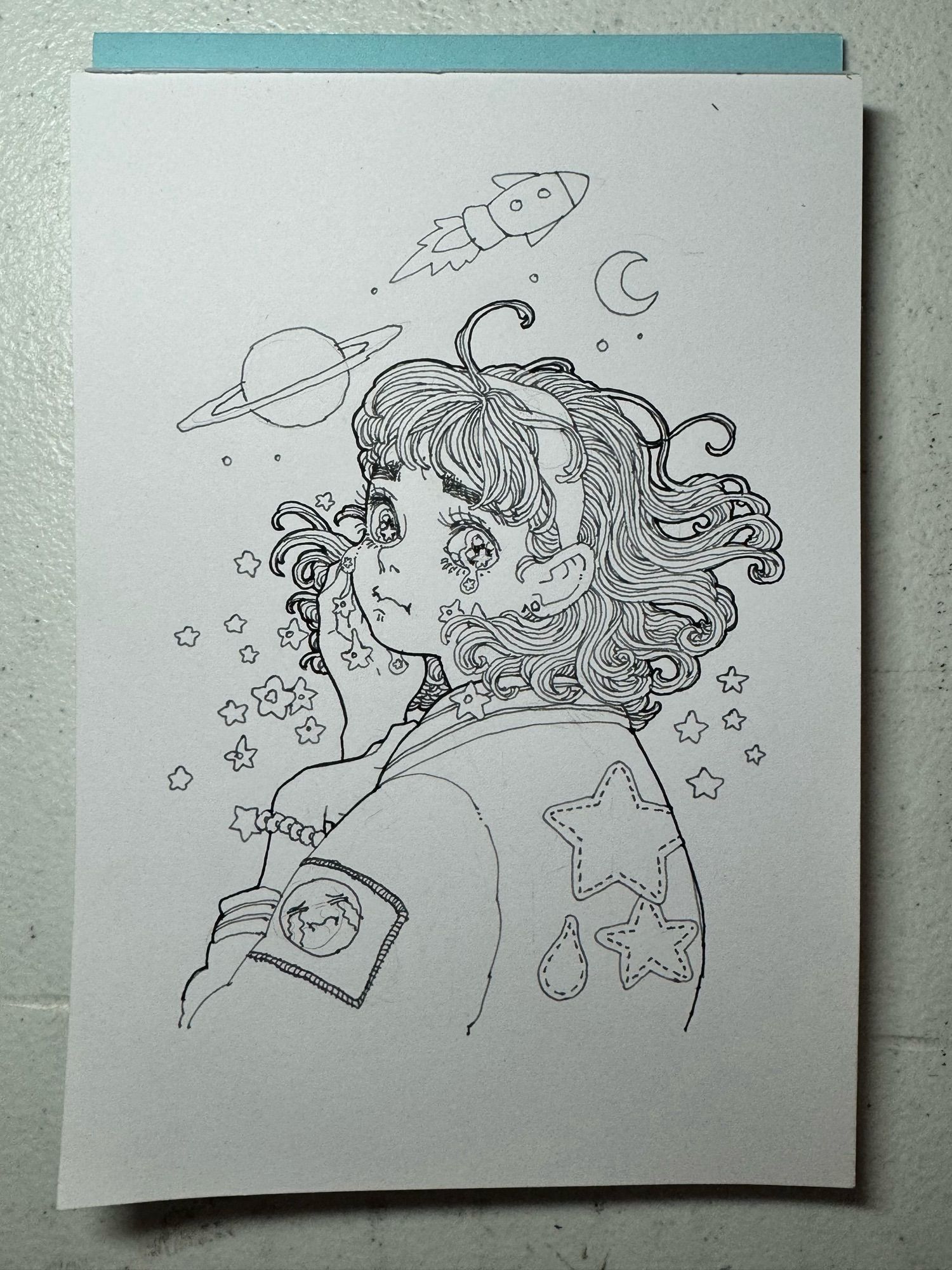 Portrait of a girl crying little stars into space