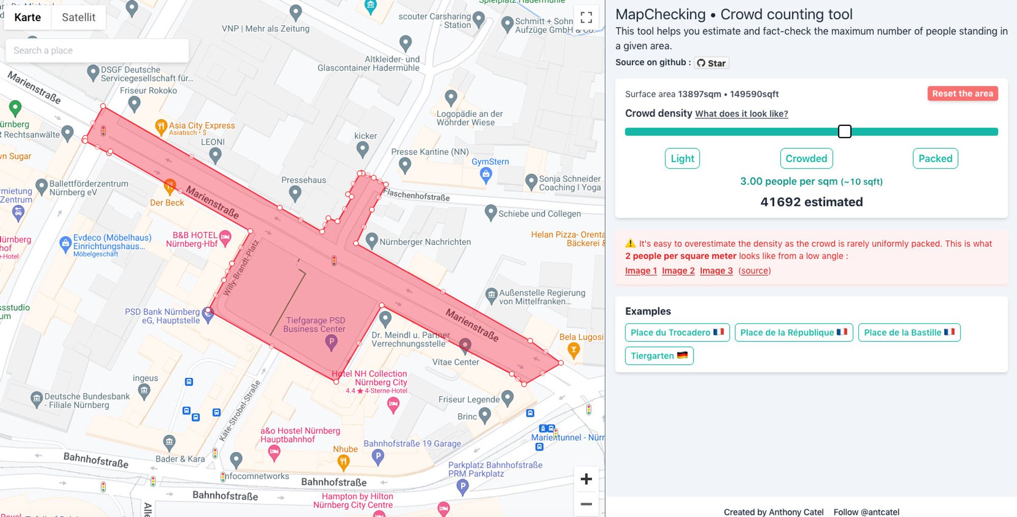 Screenshot Demoausbreitung mapchecking.com (s. Link)