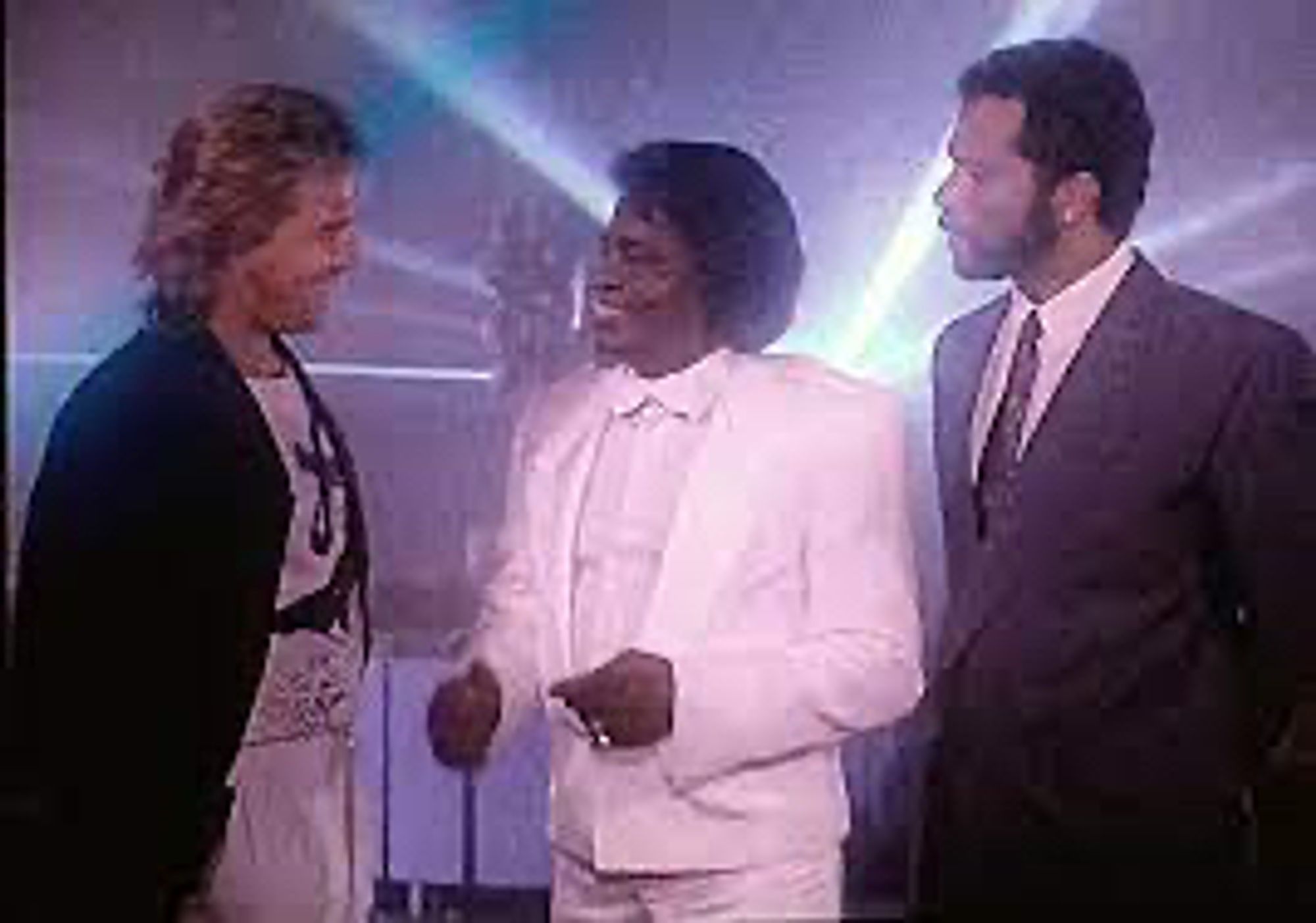 Crockett, James Brown and Tubbs on the "Jump The Shark" episode of Miami Vice, season 4's "Missing Hours"