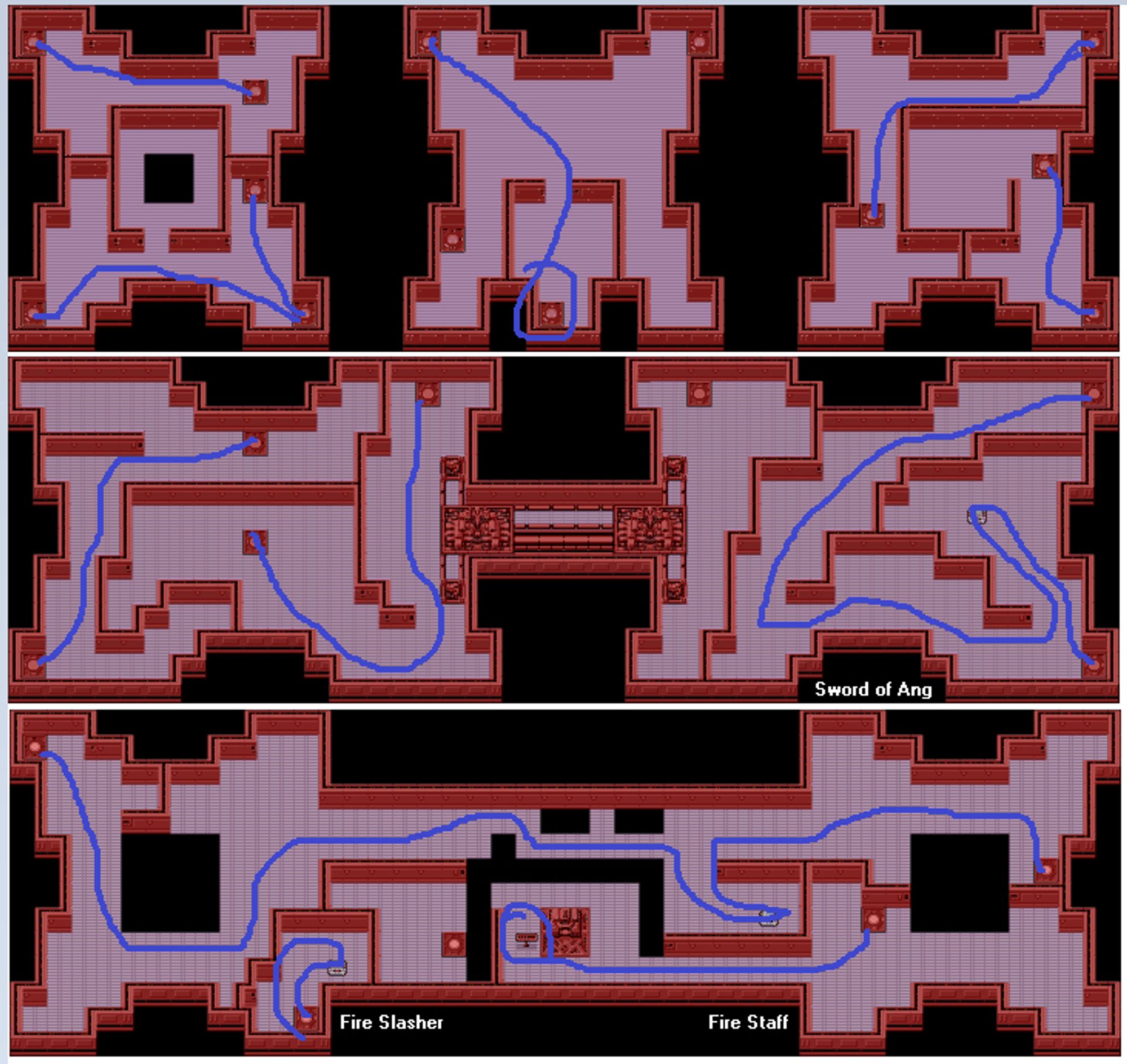 carte du donjon du barrage rouge de Phantasy Star 2. Un vrai dédale bourré de cul de sac et de téléporteurs