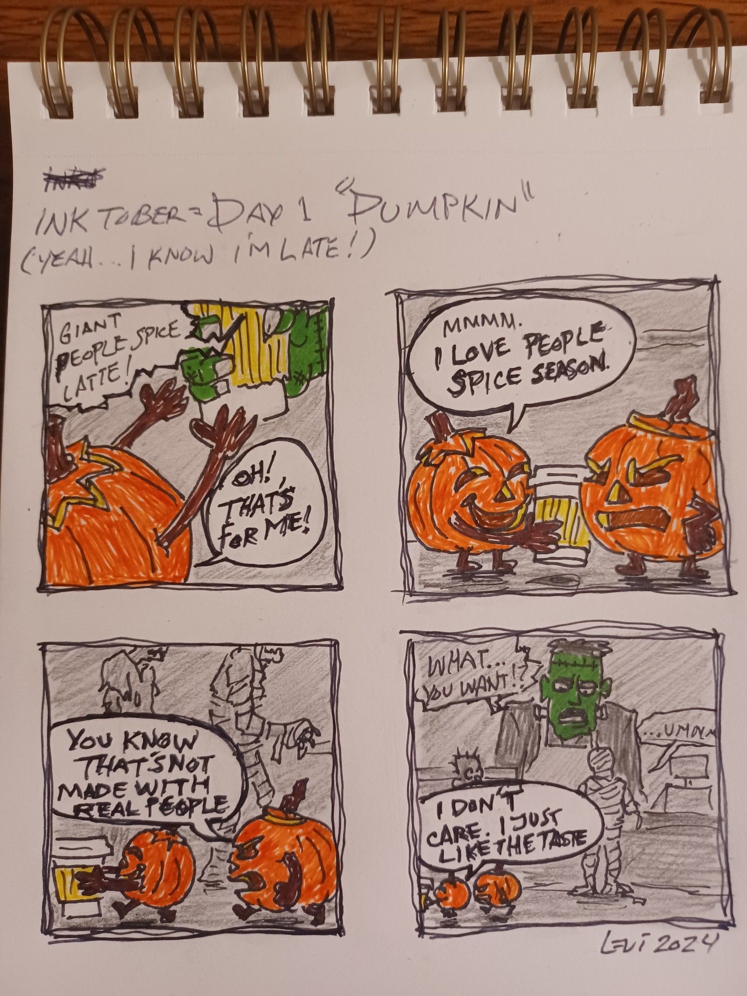 A webcomic of pumpkins ordering a latte