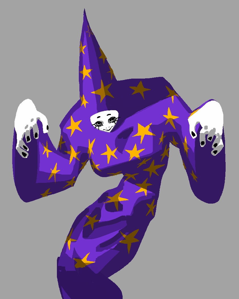 A person wearing a mage outfit and a pointy hat, they're holding their hands up as if preparing to cast a spell.